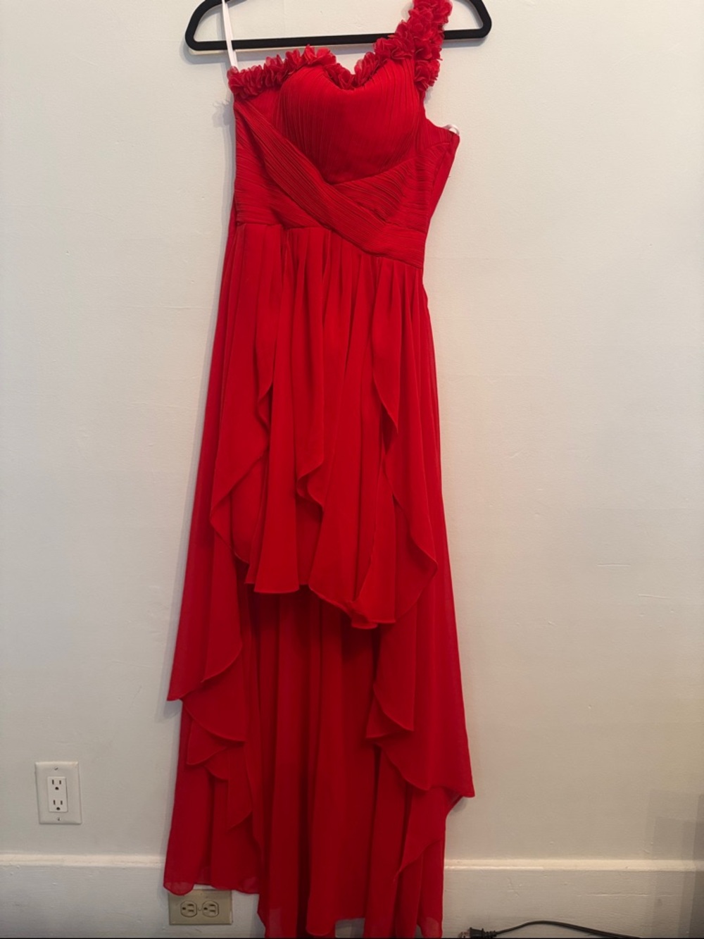Red One-Shoulder Ruffled Evening Dress - Picture 1 of 8